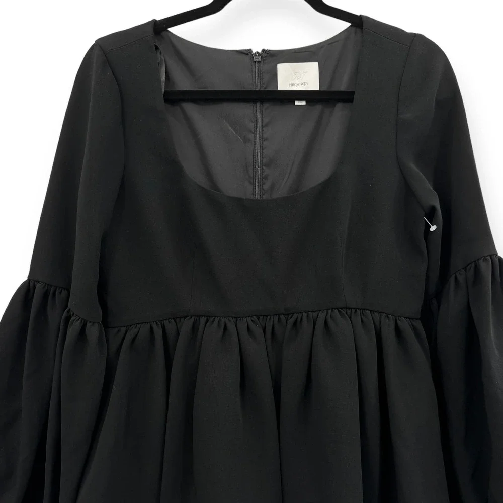 cinq á‎ sept Dorina Puff Sleeve Crepe Mini Dress with Pockets Black NWOT Size 4 - Picture 5 of 16